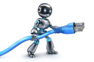 Robot and connect computer cable. 3d illustration