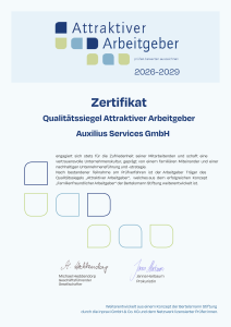 Urkunde Attraktiver Arbeitgeber_2026_2029_Auxilius Services GmbH